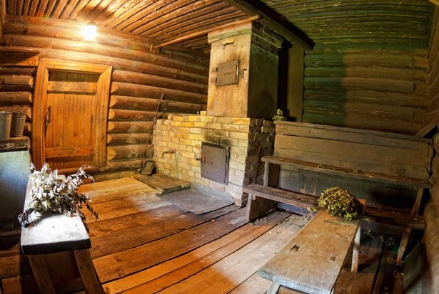 Interior of the Russian bath with stove